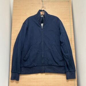 Eddie Bauer Mens XL Navy Blue Sherpa Lined Full Zip Sweatshirt Jacket Mock Neck